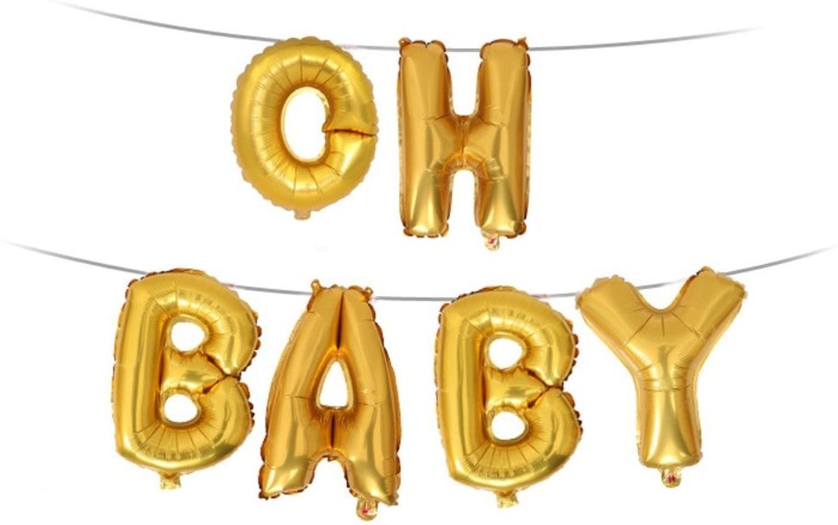 Folie Ballon met Tekst OH BABY | Goud | Bruiloft Accessoires